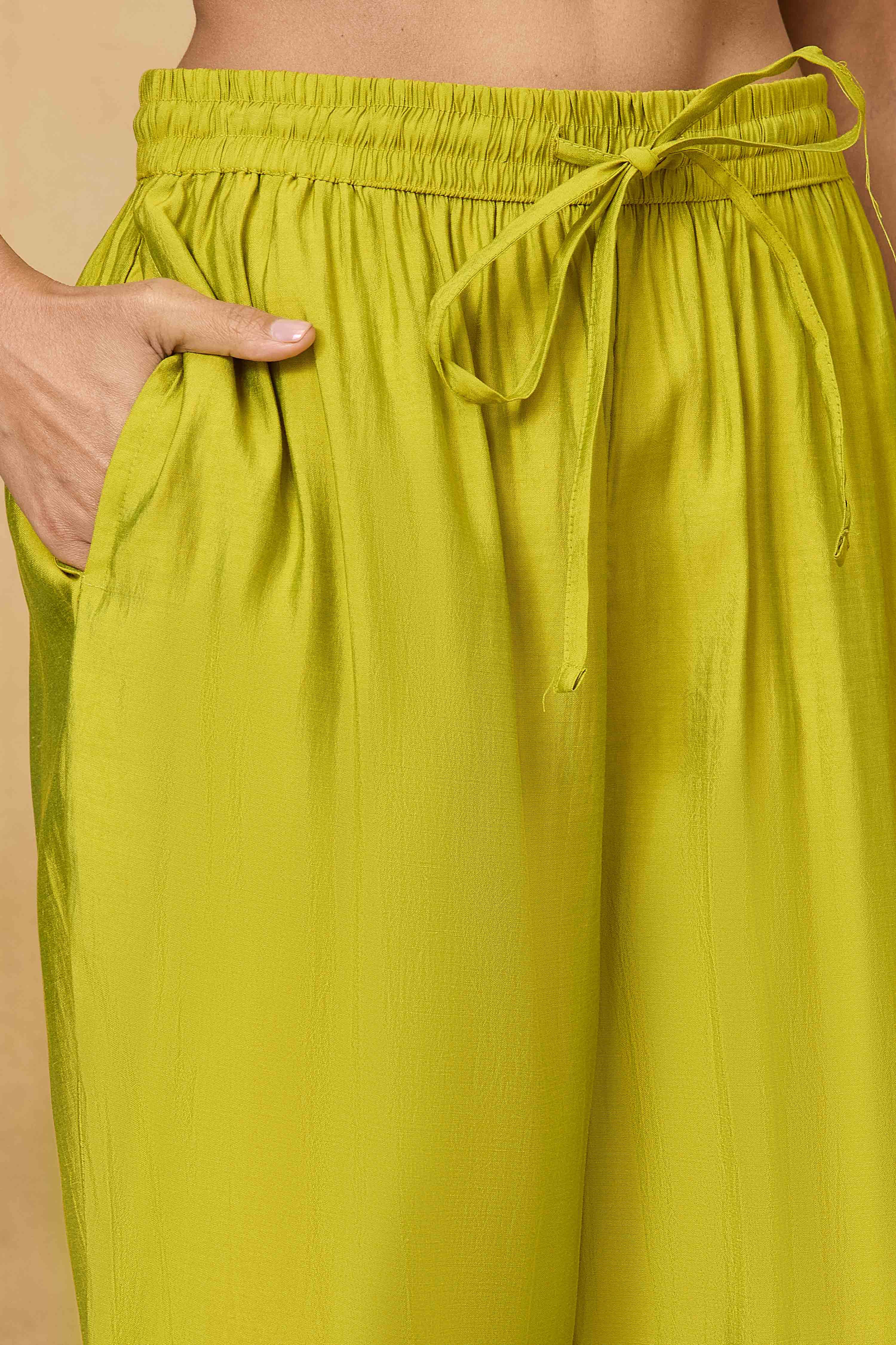 Lime Viscose Blend Straight Printed Suit Set image number 2