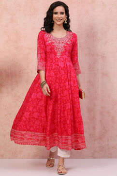 Pink LIVA Kalidar Kurta Dress image number 5