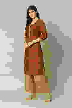 Orange LIVA Straight Printed Kurta image number 2