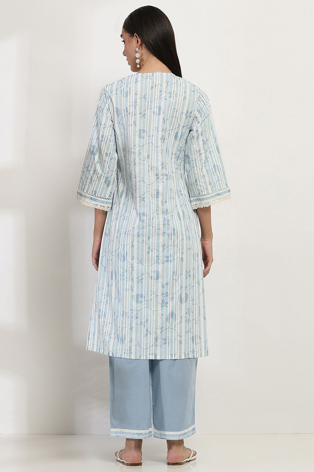 Blue Cotton Printed Straight Suit Set image number 4