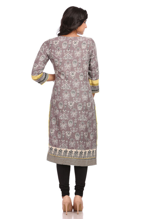 Grey Straight Rayon Kurta image number 1