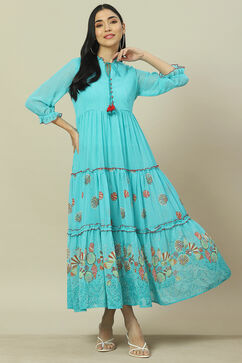 Sea Green Cotton Blend Tiered Dress image number 5