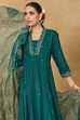 Green Viscose Rayon Kalidar Solid Suit Set image number 7