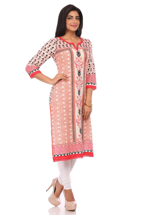 Beige Cotton Straight Kurta image number 2