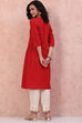 Red Cotton Straight Kurta image number 4