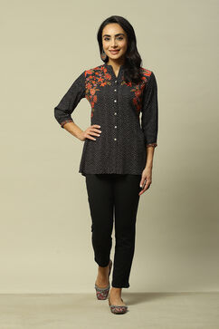 Black LIVA Straight Printed Top image number 0