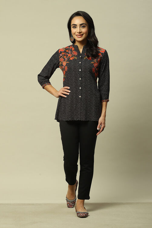Black Viscose Straight Printed Top image number 0