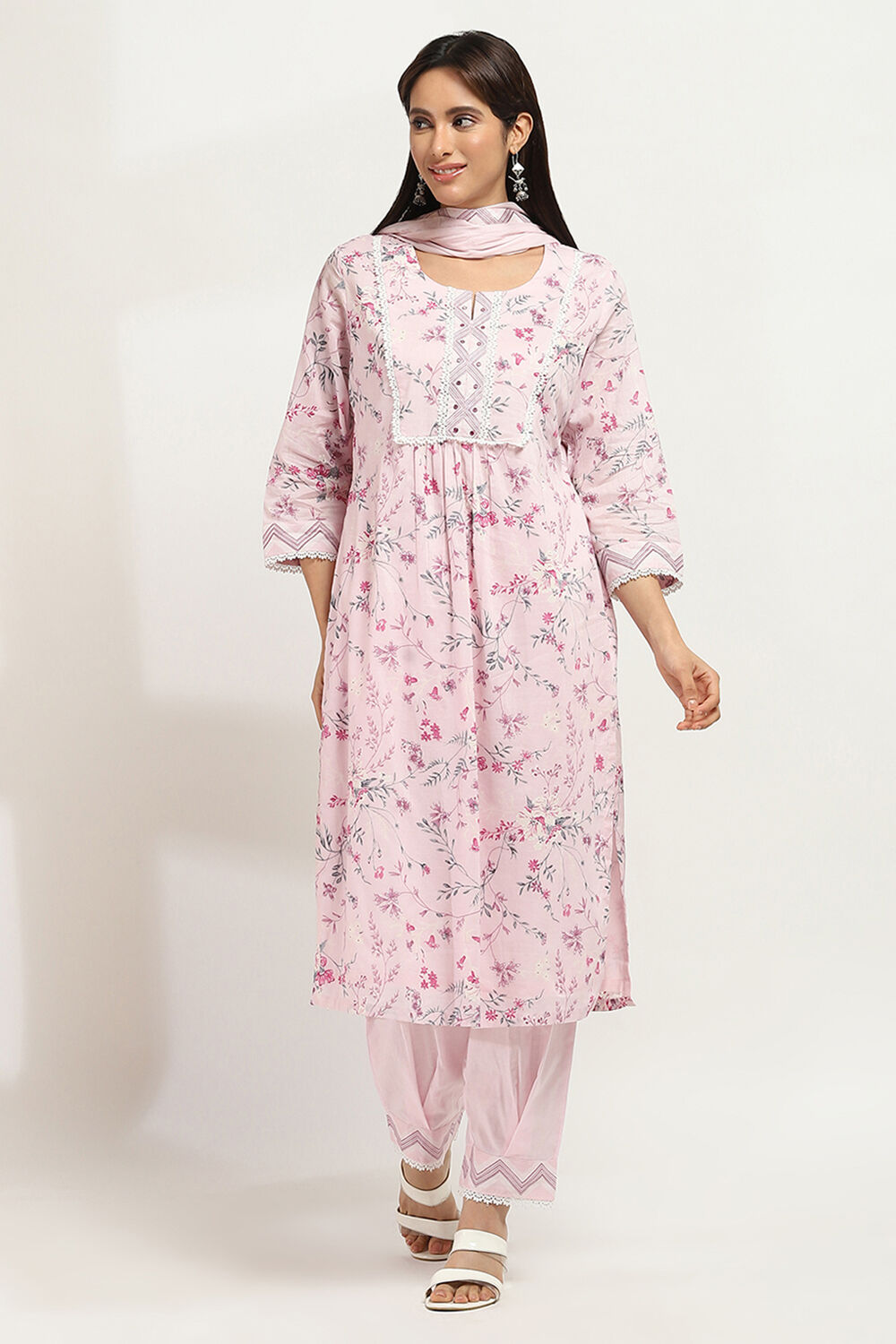 Pink Cotton Printed Straight Suit Set image number 0