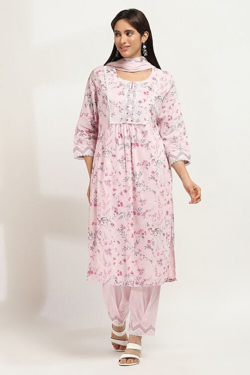 Pink Cotton Straight Set image number 0