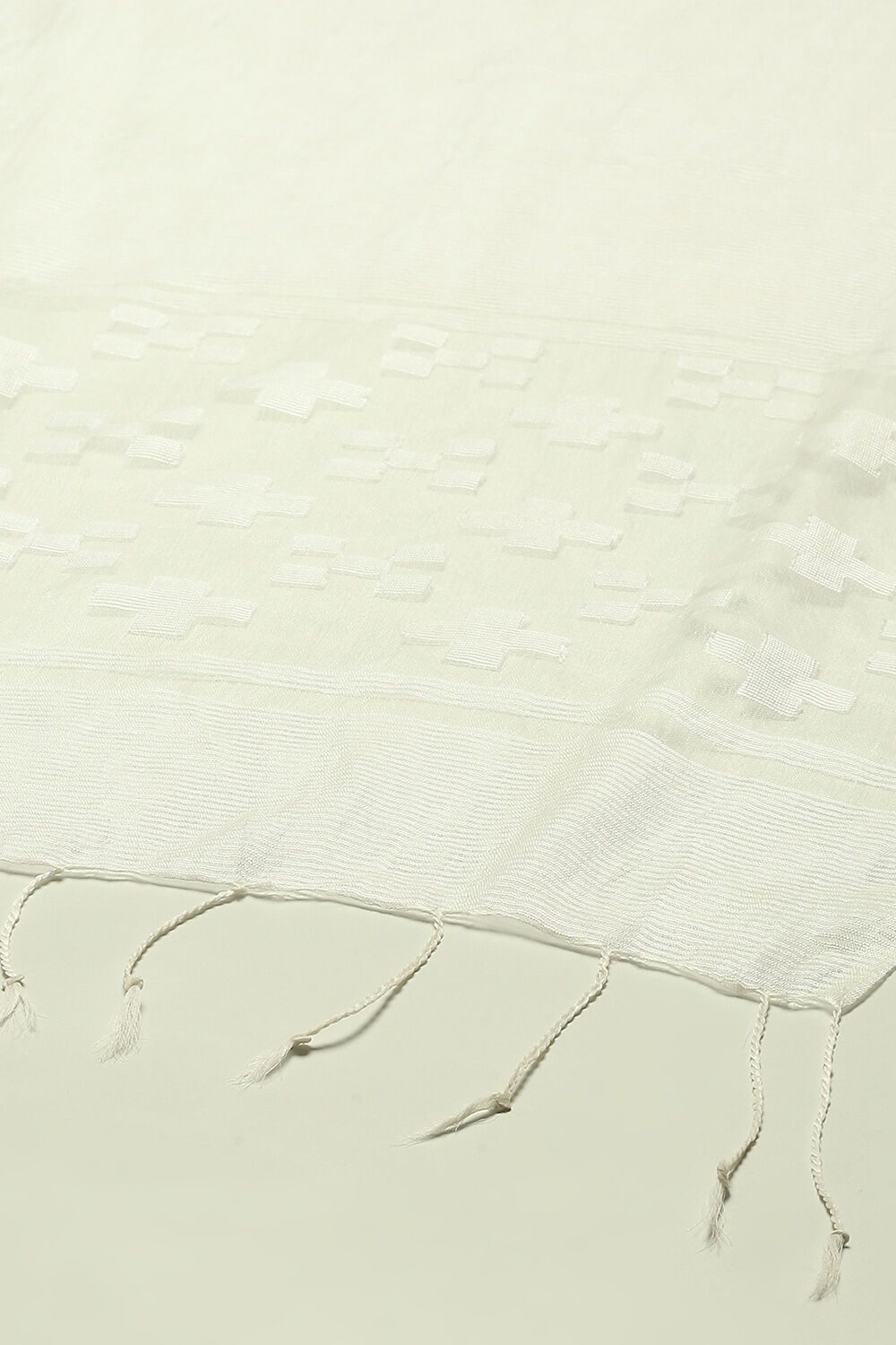 White Poly Georgette Geometric Printed Dupatta image number 1