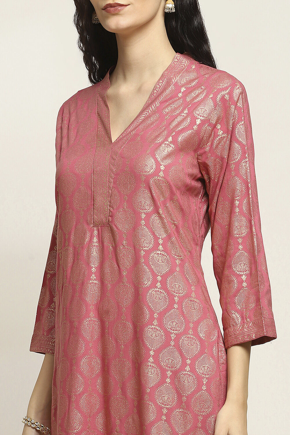 Pink Viscose Blend Printed Straight Kurta image number 1