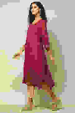 Wine Polyester Straight Printed Kurta image number 2