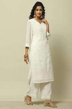 White Poly Georgette Straight Kurta image number 4