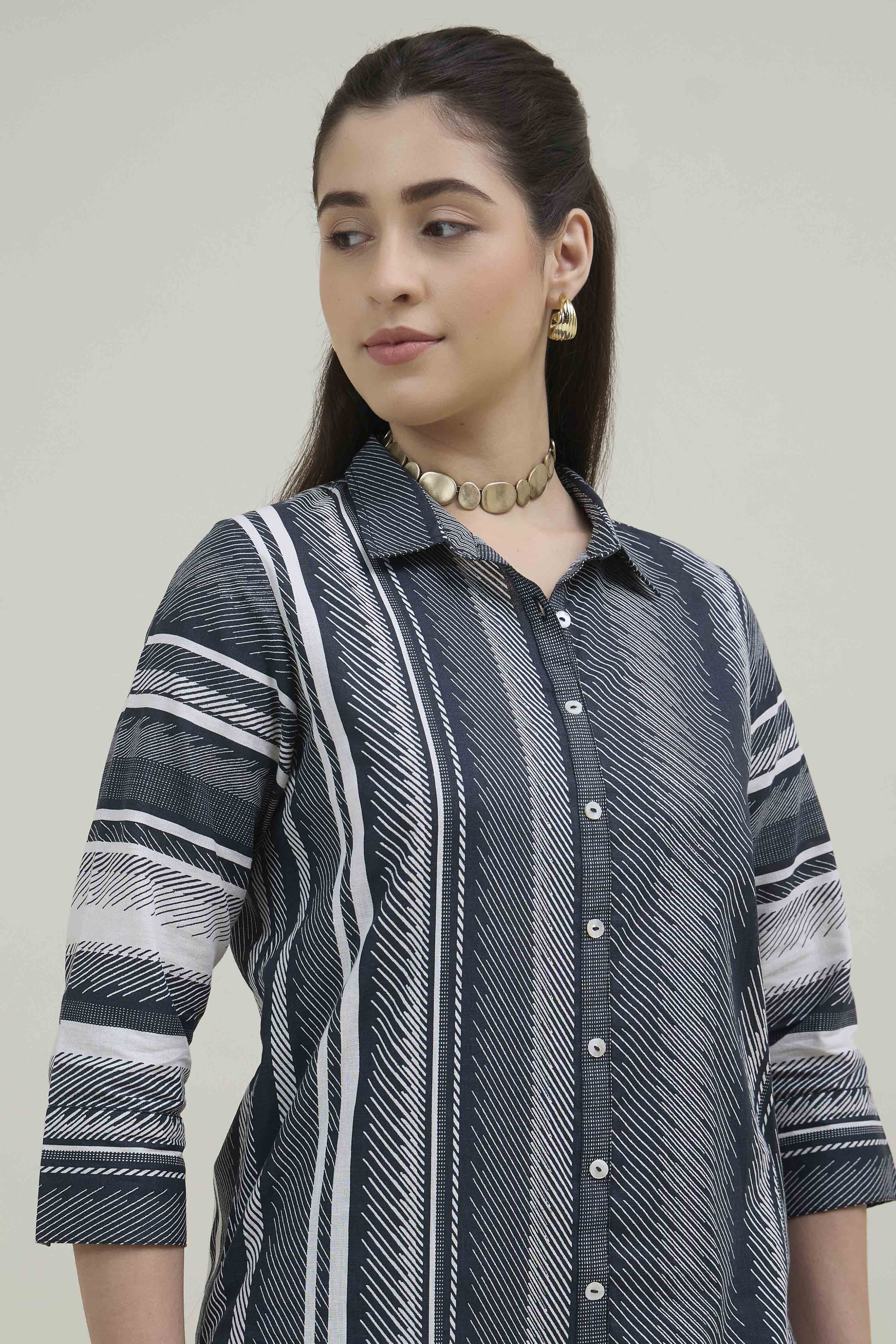 Black White Cotton Flex Straight Printed Kurta image number 6