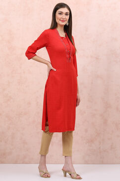 Red Art Silk Straight Kurta image number 3