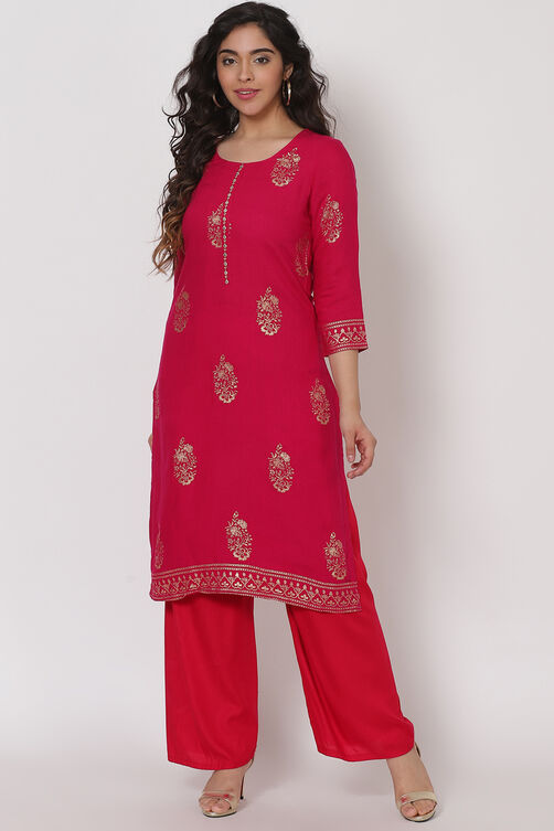 Pink Viscose Rayon Kurta image number 0