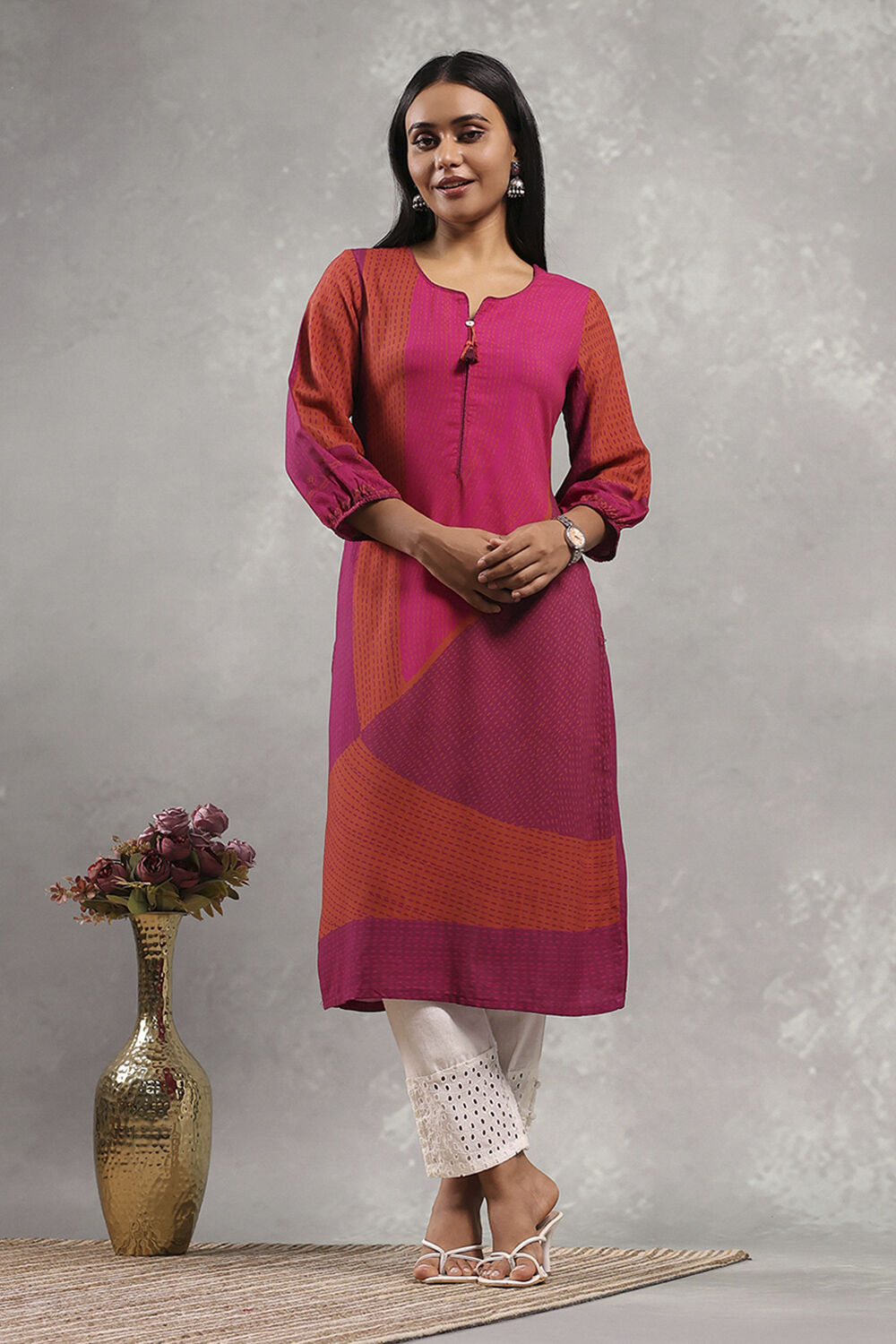 Pink Printed Straight Kurta image number 0