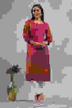 Pink Printed Straight Kurta image number 0