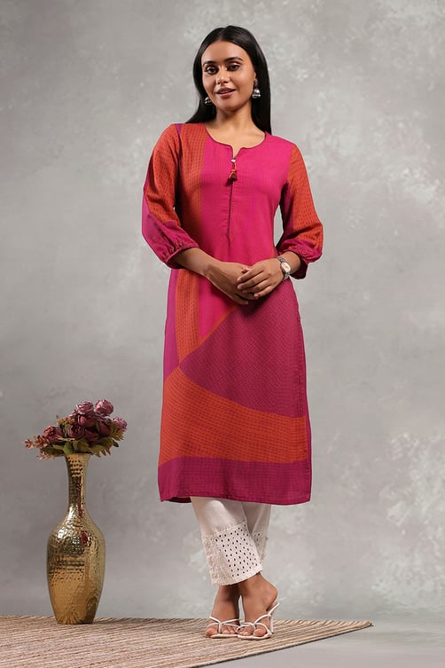 Pink Printed Straight Kurta image number 0