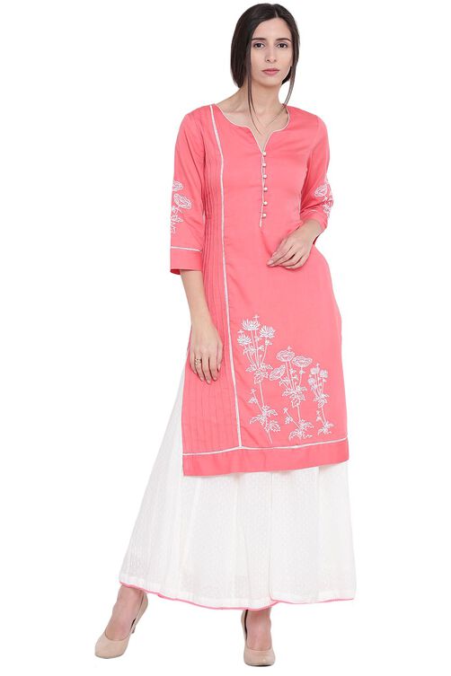 Peach Cotton Straight Kurta image number 0