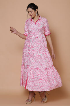 Pink Cotton Slub Tiered Dress image number 2