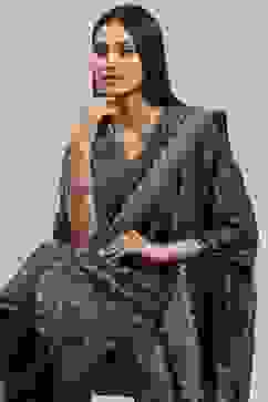 Black Polyester Yarndyed Straight Suit Set image number 7