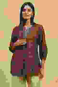 Mustard Viscose Blend Printed Straight Top image number 5