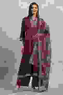 Purple Viscose Rayon Embroidered Kalidar Suit Set image number 6