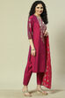Magenta Cotton Blend Woven Straight Kurta Suit Set image number 6