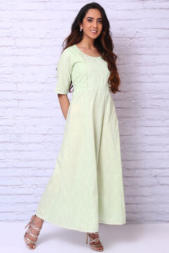 Mint Green Cotton Slub Kalidar Dress image number 0