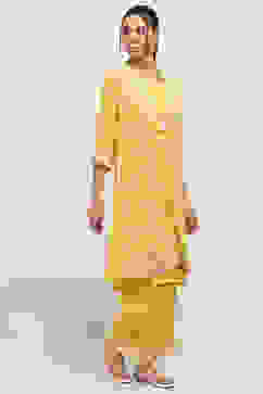 Mustard Yellow Printed Front-Open Kurta image number 4