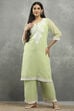 Green Polyester Straight Kurta Pants Set image number 6