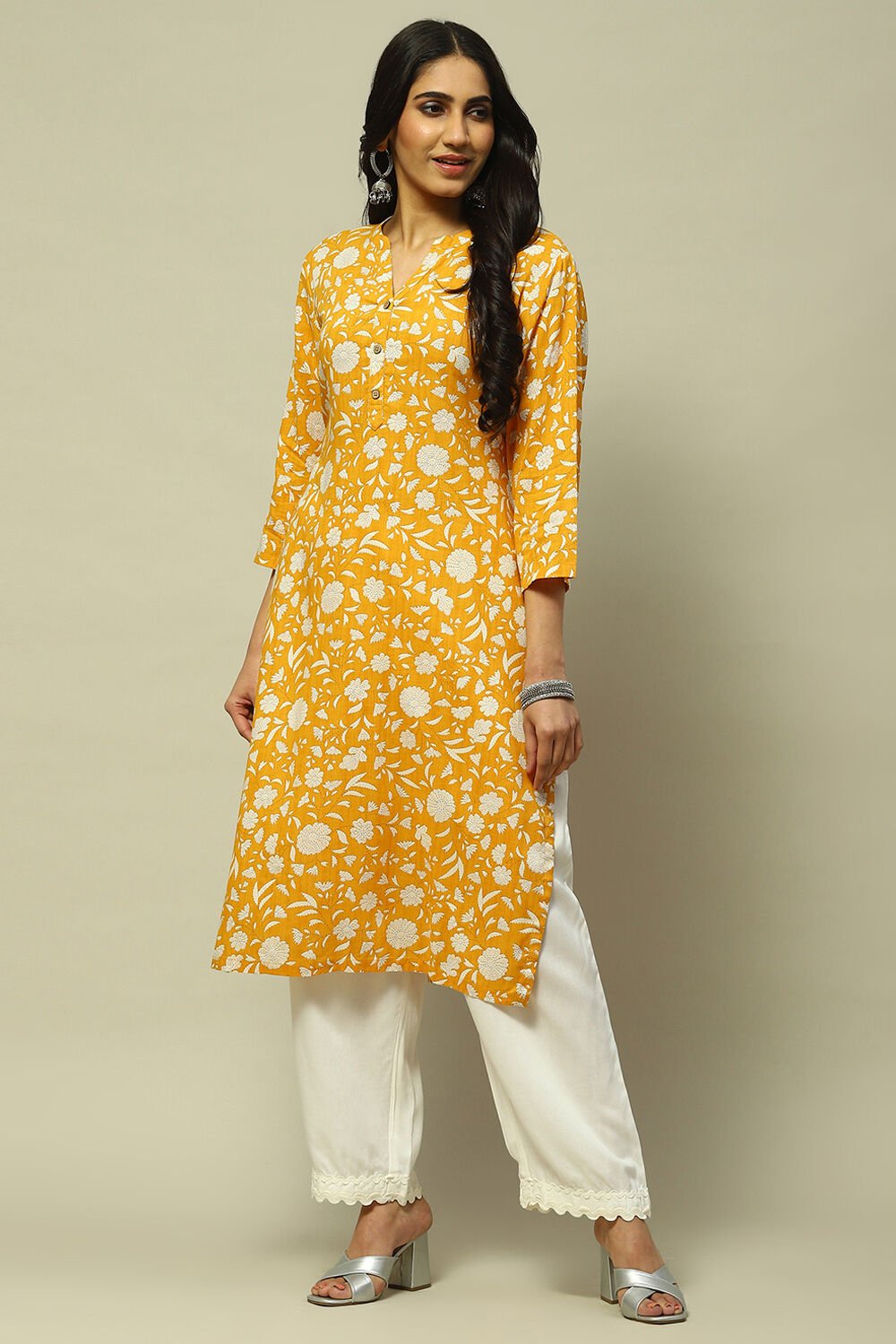 Green Floral Printed Straight Kurta image number 0