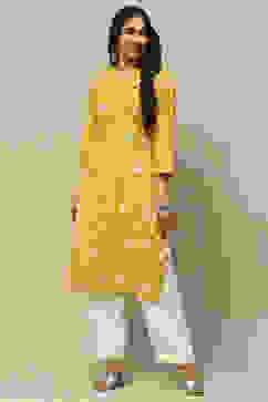 Mustard Viscose Staight Kurta image number 0