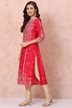 Pink LIVA Straight Kurta image number 2