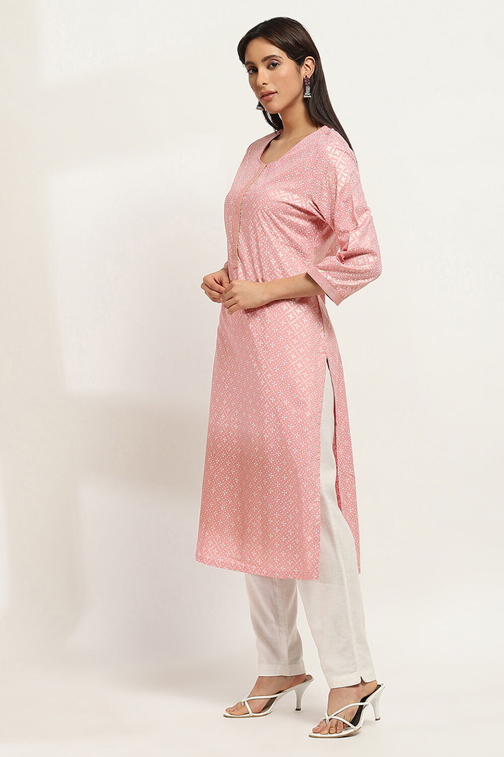 Peach-Colored Printed Straight Kurta image number 2