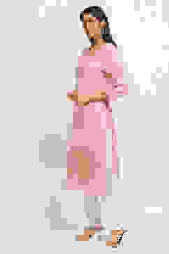 Peach-Colored Printed Straight Kurta image number 2