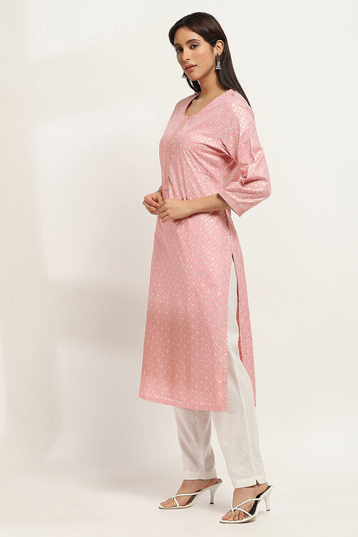 Peach Viscose Straight Kurta image number 2