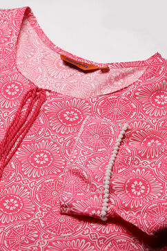 Pink Viscose Rayon Flared Dress image number 2