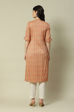 Rust LIVA Straight Printed Kurta image number 4