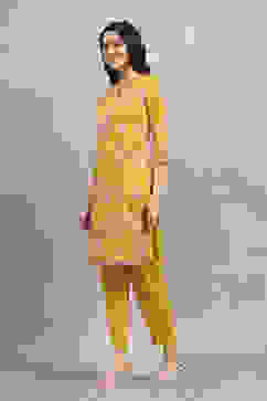 Yellow Cotton Printed Straight Kurta Pants Set image number 3