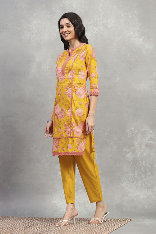 Green Cotton Printed Straight Kurta Pants Set image number 3