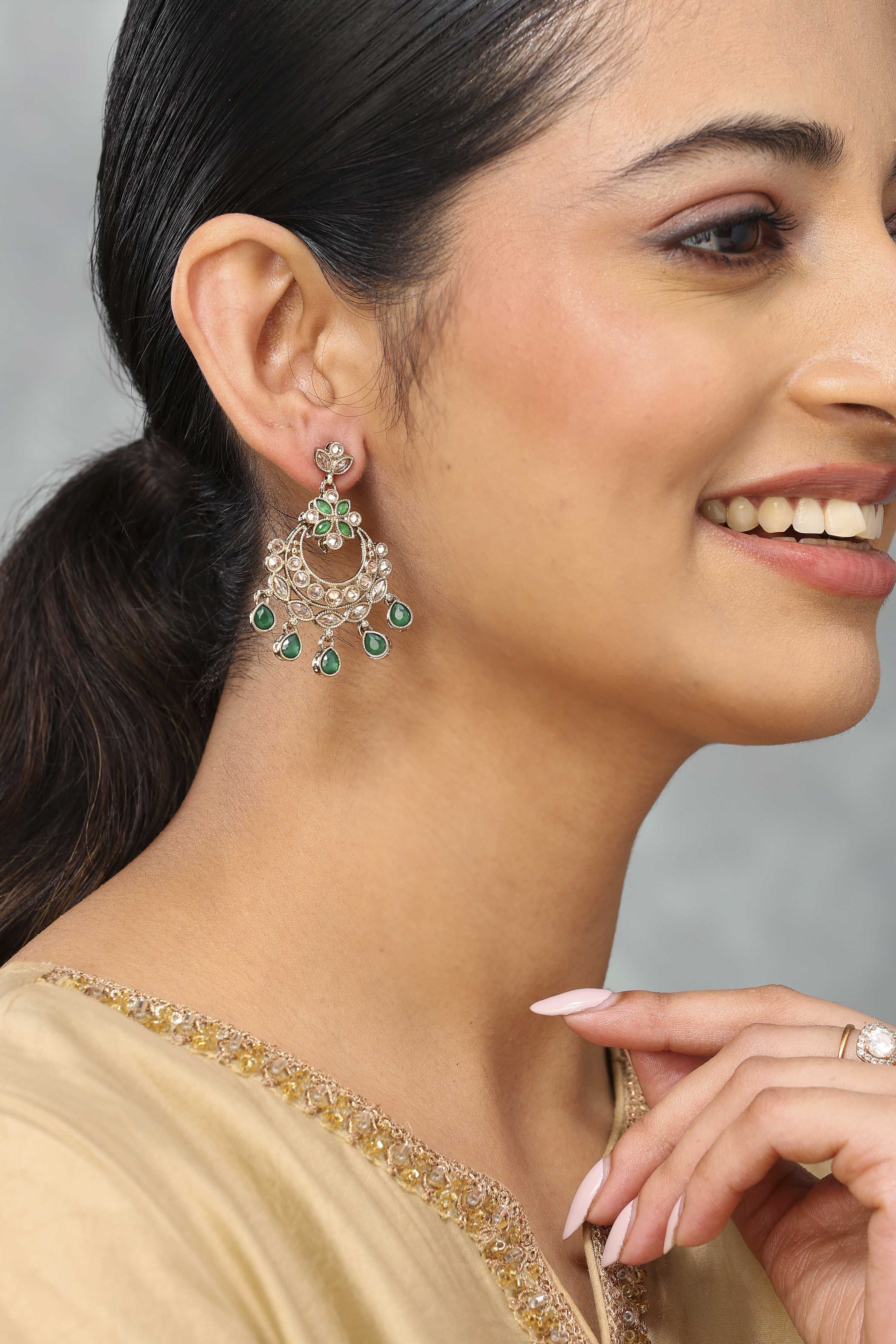 Green Brass Chaandbali image number 1