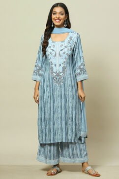Blue LIVA Woven Straight Kurta Suit Set image number 7