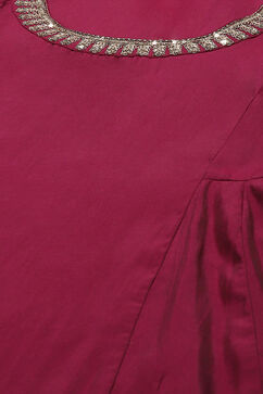 Wine Polyester A-Line Solid Dress image number 1