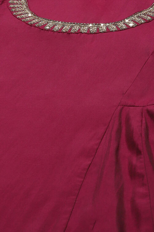 Wine Polyester A-Line Solid Dress image number 1