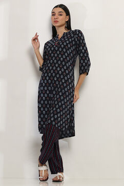 Navy Blue Cotton Blend Straight Kurta Set image number 0