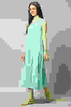 Blue Viscose Shantoon Printed A-line Dress image number 6