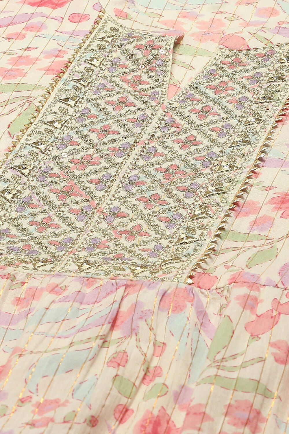 Pink Cotton Blend Printed Kurta & Pants Suit Set image number 1