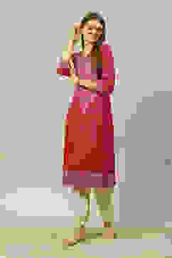 Purple LIVA Straight Printed Kurta image number 0